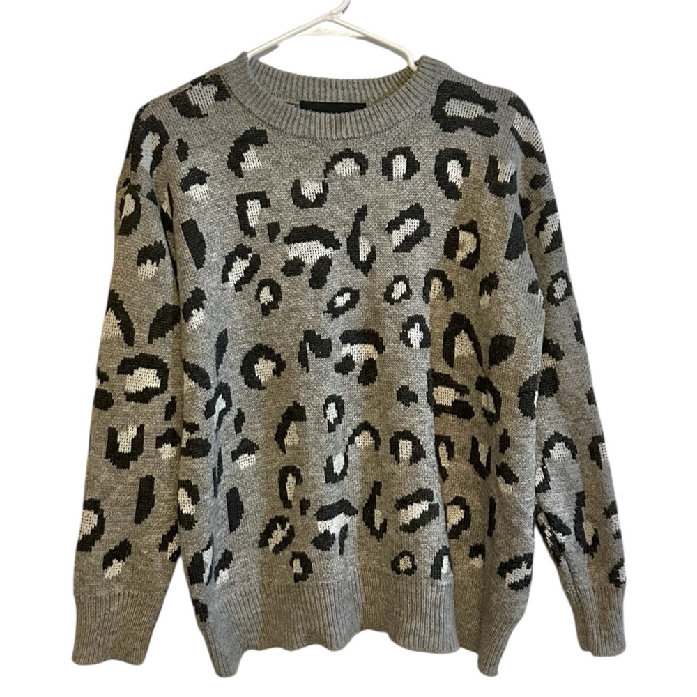 Kendall + Kylie Gray Animal Print Acrylic Sweater‎